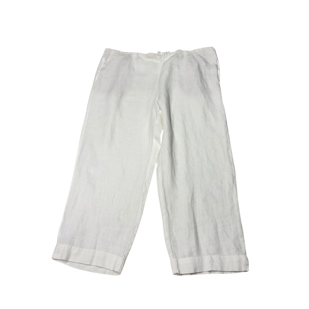 NWT‎ J. Jill Love Linen White Wide Leg Cropped Pants Womens L W38 L24 WPT022951
